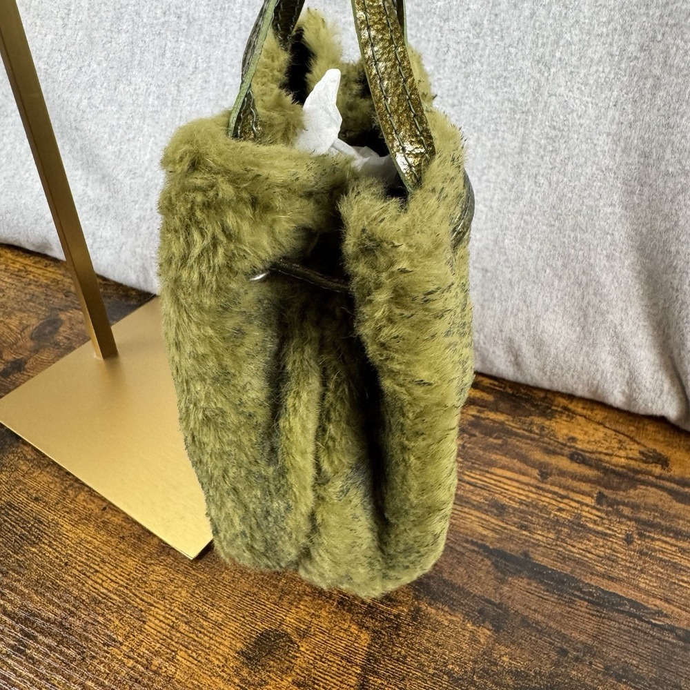 Unique Vintage Sobea leather & Sherpa drawstring mini bag with bracelet strap - Picture 3 of 16